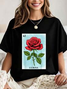La Rosa Card Mexican Lottery T-Shirt For Men, Women, And Children; Graphic T-Shirts, Crop Tops, Sets, Art T-Shirts, Women's Sportswear, Casual Blouses For Ladies - 黑色 - 查看 6