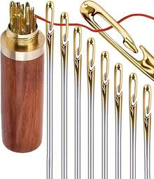 12 Pack Self-Threading Sewing Needles - Easy Side-Hole Stitching Pins For Hand Sewing, Stainless Steel Quick-Thread Needles For Seniors, Visually Impaired & DIY Craft Mending - Multicolor - View 1