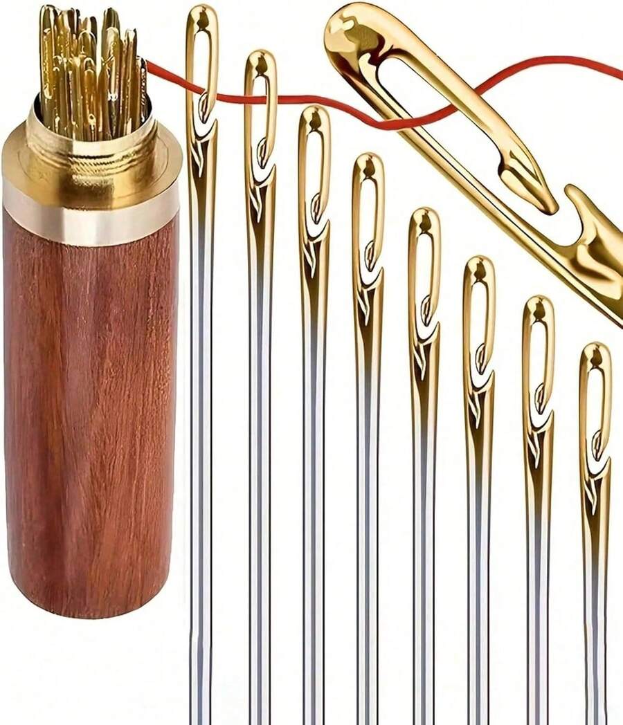 12 Pack Self-Threading Sewing Needles - Easy Side-Hole Stitching Pins For Hand Sewing, Stainless Steel Quick-Thread Needles For Seniors, Visually Impaired & DIY Craft Mending - Multicolor - View 1