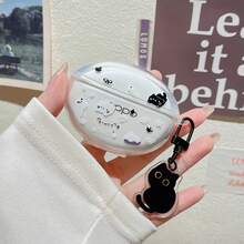 1pc Black & White Cat Earphone Case With Pendant, Compatible With OPPO Enco Air4i/R4/Air4 New Sound Edition/FREE4/Air4Pro/R3Pro Wireless Earphones - Black and White Cat - View 9
