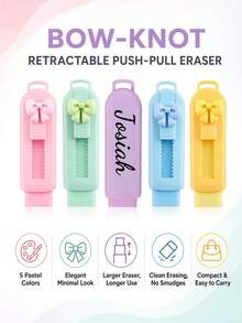 [Customized]1pc Push-Pull Eraser Set, Cute Bow-Shaped Eraser, Made Of Durable ABS Material, Push-Pull Design, Macaron Color Scheme, Suitable For Office And School Use, Back To School, Graduation Season, Etc., Personalized Gift For Friends And Family.,Back To School - Multicolor - View 4