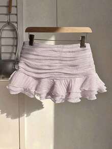 Summer Skirt – Short Cut, Ruffles At The Hem – Perfect For Holiday Or Beach Looks - 淡紫色 - 查看 2