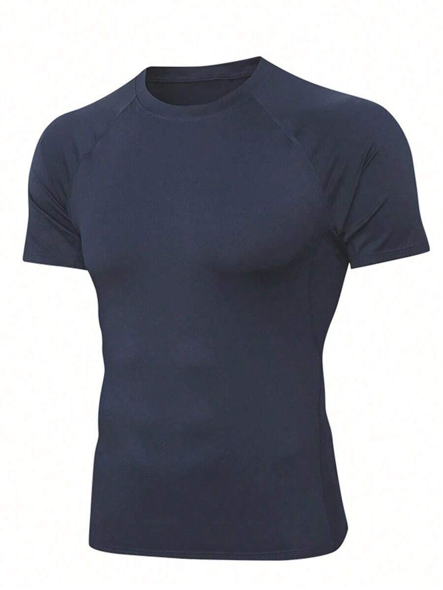 Men's Slim-Fit Boyfriend Style Short-Sleeve T-Shirt, Gym Wear, Men's Basic Boyfriend Style T-Shirt, Summer Sportswear. - 深灰色 - 查看 1