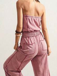 SUN Women's Knit Jumpsuit With Pockets And Adjustable Drawstring - 粉色 - View 5