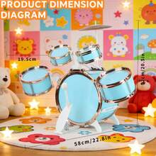 Upgraded Children's Jazz Drum Set, 5-Piece Toy Set For Preschool Children, Band Rock Jazz Drum Instrument, Suitable For 1-3/3-5 Years Old - Màu xanh nhạt - Xem 3