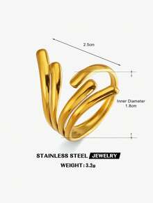 1pc 18K Gold Plated Stainless Steel Geometric Line Openable Ring, Suitable For Women's Daily And Party Wear - Multicolor - View 6