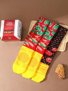 CREATOR SOCKS 3双趣味十足的汉堡包图案中筒袜,可爱独特的汉堡包创意礼盒设计 - 彩色 - 查看 7