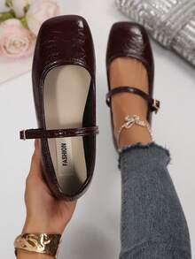Women's Black Buckle Decor Minimalist Ballet Flats, Fashionable Elegant Mary Jane Shoes, All-Season Shoes, Suitable For Professional Wear, Student Wear, Home Wear, Travel Wear, Elegant Elegant Wear, Classic Versatile, Soft And Comfortable, Excellent Experience - Burgundy - View 4