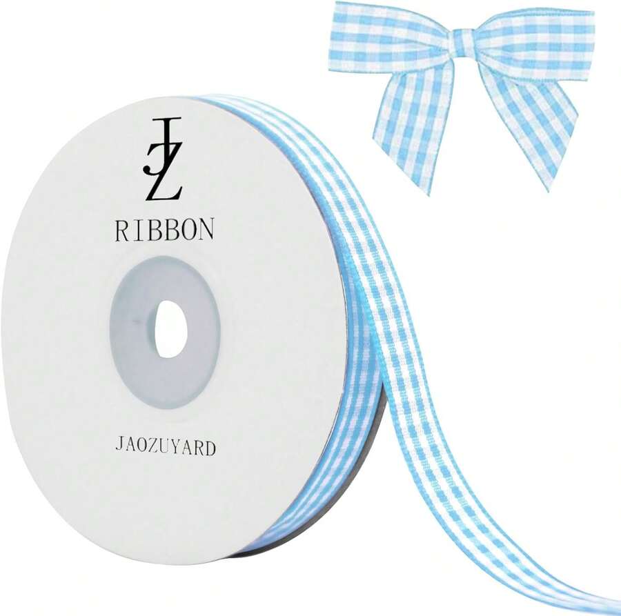 JaoZuyard Light Blue Gingham Ribbon 3/8 Inch X 25 Yards Plaid Ribbon 100% Polyester Woven Edge Flower Fabric For Wedding Invitations Bridal Bouquets Party Decoration Gift Wrapping Bow Making Ribbons - 顏色B - 查看 1