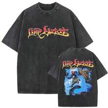 Oversized T-Shirt With Graphic From Limp Bizkit's "Significant Other" Album, Retro Snow-Washed Style, Premium Heavyweight Cotton, Rock Hip-Hop Streetwear Style, Short Sleeves, Y2K Aesthetic, Soft And Breathable Unisex Clothing, Casual And  Everyday Wear For Rock Fans. KQUL - 黑色 - 查看 5