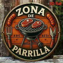 2D平面圓形復古金屬烤肉標誌，西班牙語-英語雙語 Zona De Parrilla/Barbecue Grill Area 標誌，防水防鏽戶外耐用，適用於後院、露台、餐廳、酒吧牆面裝飾，復古烤肉主題牆飾，適合夏季烤肉派對、父親節、聖誕節、喬遷、生日派對等多節慶氛圍創意裝飾禮物 - 彩色 - 查看 3