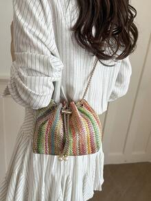 Bolso bandolera mini cubo de unicolor con correa de cadena de moda - Multicolor - Ver 4