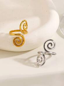 1pc Minimalist 18K Gold Plated Stainless Steel Spiral Ring, Suitable For Women's Summer Vacation Wear - Multicolor - View 3