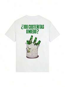 Women's Short-Sleeved T-Shirt With Funny Beer Print, Round Neck, White Cotton, Y2K Streetwear Style, Ideal For Summer Parties And Holidays. - 白色 - 查看 6