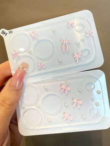 Elegant Pink Bow Pearl Transparent Tempered Glass Lens Case Compatible With IPhone 17 Pro Max 17 Pro Cute Premium Glass Lens Protection Cap - Long Bow - View 2