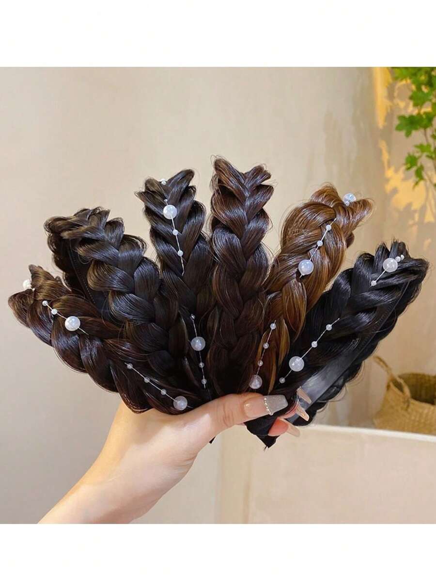 1件装奢华优雅编织皇冠发箍，中心心形防滑设计，舒适耐用的编织材质，适用于六股辫、假发、发髻等，适合居家、户外、宴会、庆典等各种场合，是女士的百搭高端发饰。