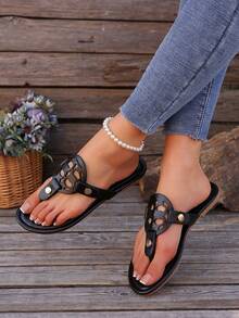Sandal Jepit Datar Kasual Wanita Model Baru, Sandal Musim Panas - Hitam - View 5