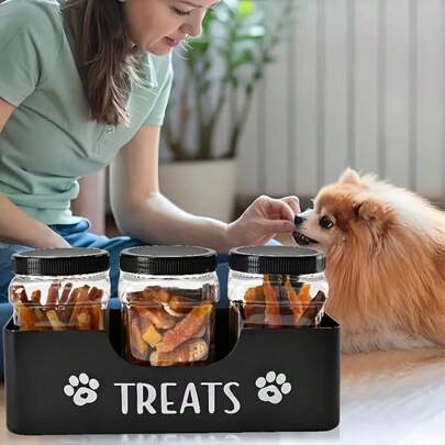 1 hộp đựng đồ ăn vặt bằng gỗ cho chó, giá đựng thức ăn và đồ ăn nhẹ cho chó.