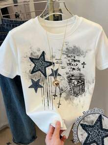 Casual Short-Sleeved, Crew-Neck T-Shirt With A Print, Ideal For Summer. Suitable For Children And Teenagers. Breathable And Sweat-Wicking. - 淺灰色 - 查看 2