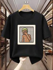 Men's Custom T-Shirt, Men's Short-Sleeved T-Shirt With Cartoon Character Print,  Casual Top. Comfortable Short-Sleeved T-Shirt For Summer. - 黑色 - 查看 7