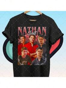 2025 Camiseta de Algodón Unisex a la Moda - Estilo Bohemio Cuello Redondo con Impresión Gráfica Vibrante de Nathan Scott, Ropa Casual para Adultos en Todas las Estaciones - Negro - Ver 1