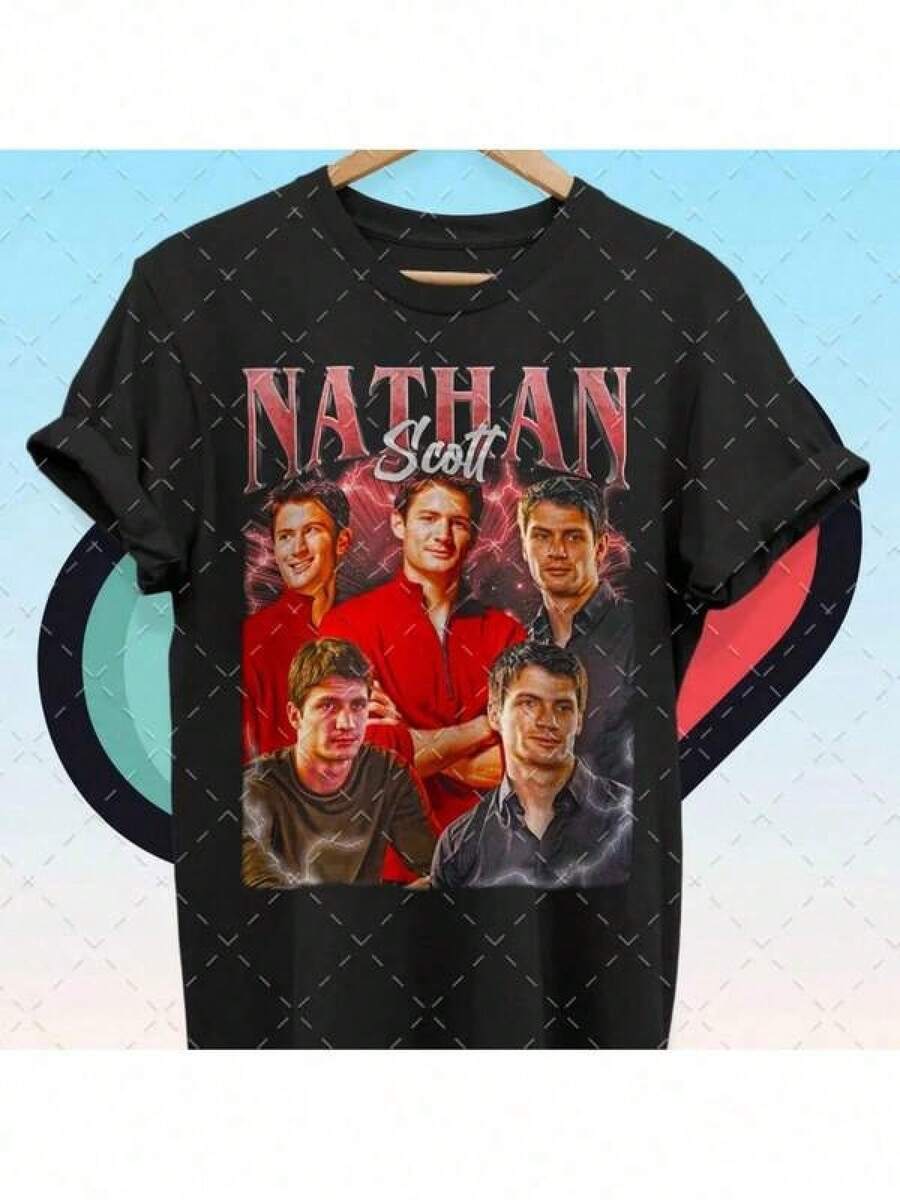 2025 Camiseta de Algodón Unisex a la Moda - Estilo Bohemio Cuello Redondo con Impresión Gráfica Vibrante de Nathan Scott, Ropa Casual para Adultos en Todas las Estaciones - Negro - Ver 1