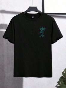 Camiseta de manga corta con estampado de cocotero casual para hombres Manfinity RSRT - Negro - Ver 3