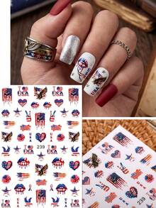 2pcs American Street Punk Lion Eagle Nail Stickers - Independent Day Patriotic Red Lip Cat Nail Decals - Summer/Music Festival/Party DIY Nail Art Decorations - Multicolor - View 3