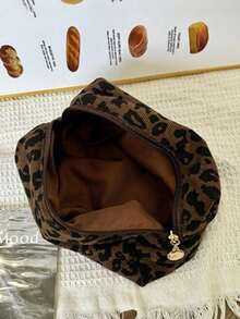 Bolsa de maquillaje de gran capacidad con estampado de leopardo, organizador de cosméticos con textura animal dorada y cremallera, bolsa de aseo de viaje de tela de poliéster duradera adecuada para mujeres, adolescentes y viajeros, puede almacenar lápiz labial, brochas, sombra de ojos, productos para el cuidado de la piel y artículos de uso diario, perfecta para viajes, baño, gimnasio, oficina, organización de bolsos y uso diario - Multicolor - Ver 4