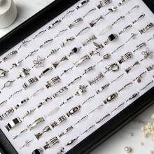 Set de 22/45 piezas de anillos de estilo bohemio, geométrico y minimalista asimétrico con perlas falsas de color dorado, accesorio diario y regalo de joyería para mujeres - Chorro de agua con goteo de aceite, aleación pequeña - Ver 4