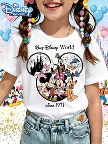 Disney T-Shirt Short Sleeves Are Made Of 100% Pure Cotton FabricDisney Channel Kids T Shirt White Walt Disney World Mickey Mouse Minnie Donald Goofy Pluto Castle Since 1971 Print For Theme Park Outing Party WearA Gift Suitable For Girls - trắng - Xem 1