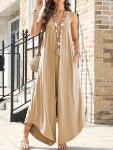 Jumpsuit With Back Straps And Irregular Trousers - Apricot - View 5