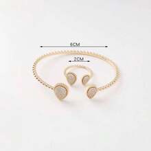 2 piezas Conjunto de joyería con diseño de lágrima con incrustaciones de cobre y circonita cúbica. Diseño elegante y versátil, adecuado como regalo festivo para expresar atención. - Estilo lágrima - Ver 4