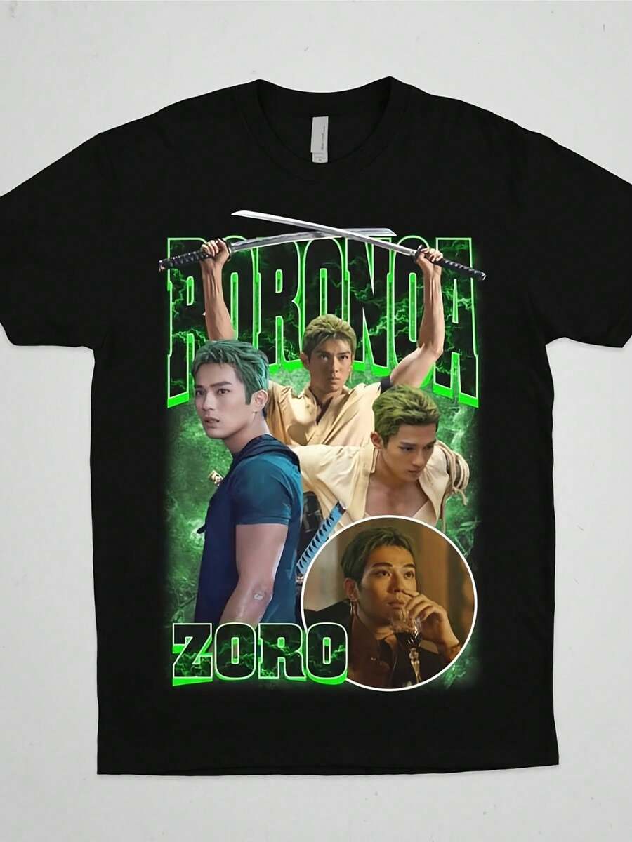 Zoro Roronoa Live Action Men's Black Round Neck Shirt Available In All Sizes, Large Sizes, Loose And Comfortable - Back - View 1