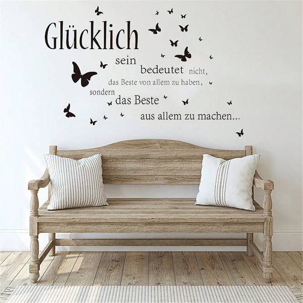 Pegatinas de pared de mariposas felices de Alemania, vinilos de pared con citas inspiradoras para el dormitorio, decoración para la sala de estar, decoración del hogar