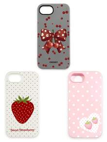 3pcs Cute Cherry Bow Polka Dot Strawberry Heart Print Matte Phone Cases, Including: Black & White Polka Dot Cherry Bow, Milky White Big Strawberry, Pink Polka Dot Strawberry Heart, Coquette Sweet Girl, Korean Ins, Y2K Dopamine, Summer Style, Red Cherry + Brown Bow + White Polka Dot + Strawberry + Heart, Suitable For Young Girls, Mothers Day, Valentines Day, Birthday, Easter, Spring - Multicolor - View 16