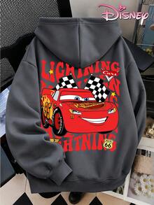 Disney Women's Loose-Fitting Hooded Sweatshirt With Lightning McQueen Print From Cars, Classic American Style, Comfortable And Versatile For Everyday Wear, Suitable For Various Occasions. - Dark Grey - View 5