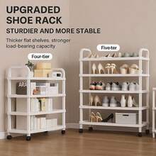 1pc Multi-Tier Large Capacity Waterproof Plastic Shoe Rack, Minimalist White Grid Storage Shoe Organizer, Portable Multi-Layer Entryway Shoe Rack, Multifunctional Shelving Unit With Casters For Bedroom, Bathroom, Closet, Hallway - Multicolor - View 1