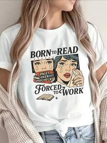 This Women's Short-Sleeved T-Shirt, Printed With Fun Reading-Related Phrases, Is Perfect For Lounging At Home, Working, Or Casually Going Out To A Coffee Shop. It's Lightweight And Durable, Making It An Excellent Gift For Book Lovers. - White - View 7
