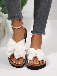Bow Knot Flat Sandals For Women Open Toe Slides Slippers Flats Comfortable Summer Beach Vacation Shoes Sandals - White - View 8
