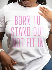 Plus Sizes - Plus Sizes - Plus Sizes - Women's Plus Size Graphic T-Shirt "Born To Stand Out, Not To Blend In" - Large Pink Print, Casual Crew Neck, Short Sleeves, Lightweight, Suitable For Spring And Autumn. New Summer Arrivals: 100% Cotton Crew Neck T-Shirts. - 白色 - 查看 12