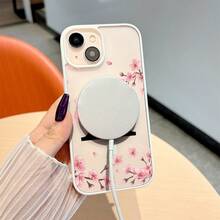 Elegant Protective Case With A Watercolor Cherry Blossom Design, Featuring The Letter A. Magnetic Closure, Natural Feel, Drop-Proof And Scratch-Resistant, Suitable For IPhone 17 Pro Max, 17, 17 Air, 16 Pro, 15 Plus, 11, 12, 13, 14 Max, X/XS, And XS. An Excellent Gift Choice. - 白色 - 查看 5
