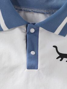 3pcs/Set Baby Boy Summer New Striped Print & Solid Color Polo Collar Outfit Set - Multicolor - View 4