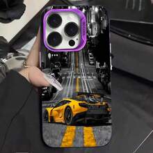 Funda protectora para Apple  17 PROMAX 16 15 14 13 12 11 XSMAX, diseño deportivo de coche carreras en escena urbana nocturna con colores amarillo y negro, detalles luces calle señal stop, cobertura completa, ajuste preciso, resistente a golpes, material duradero uso diario - púrpura - Ver 4