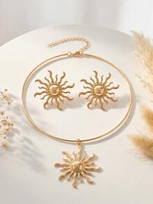 3pcs Spring/Summer Fashion New Sunflower Necklace Set, Versatile Elegant European And American Creative Necklace Set - Yellow Gold - View 4