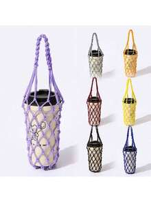Hand-Woven Mesh Bag / Reusable Coffee Cup And Water Bottle Storage Bag / Portable Beverage Tote Bag / Decorative Small Pouch / Gift For Friends, Family And Classmates - Multicolor - View 1