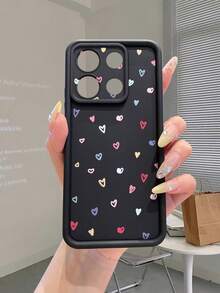 1pc Fashionable Pure Android TPU Material Colorful Heart Pattern Lens Protection Thick Anti-Fall Anti-Fingerprint Black Sandblasted Phone Case Compatible With IPhone/Transsion/HONOR/ - Black - View 2