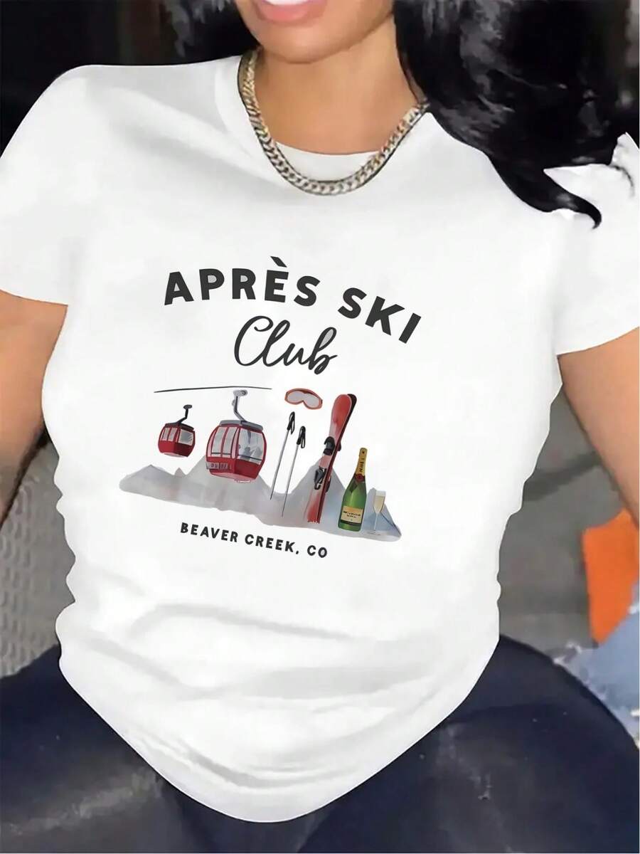 This Short-Sleeved Ski Club T-Shirt, Made From Durable Polyester Fabric, Is Perfect For Lounging At Home Or Everyday Wear. It's Lightweight And Comfortable, And Features A Fun Colorado Beaver Creek Ski-Themed Print. - 白色 - 查看 1
