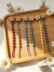 Nombre personalizado, regalo de recuerdo para bebé, clip para chupete, cadena anti-pérdida, de silicona de una sola pieza, estilo planeta, clip de estrella de cinco puntas - Multicolor - Ver 3