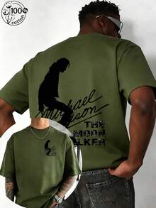 Men's T-Shirt, 100% Cotton Low Stretch Crew Neck, Vintage Moonwalker Silhouette Graphic, Regular Fit Drop Shoulder, Breathable Short Sleeve, For Daily, Music Festival, Concert, Pop Fans, Streetwear, Gift - xanh quân đội - Xem 8